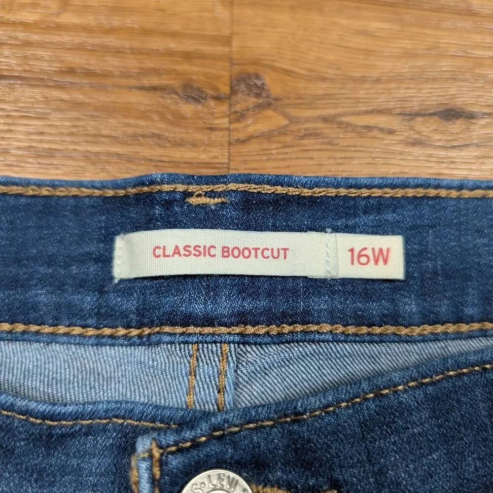 Levis Classic Bootcut Jeans Womens 16W Blue Mid Rise Dark Wash Stretch Denim